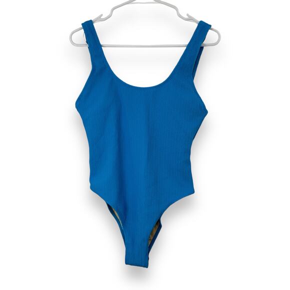 NEW Cotton On Blue One Piece Swimsuit XS Scoop Back Cheeky Textured Beach - Picture 2 of 7